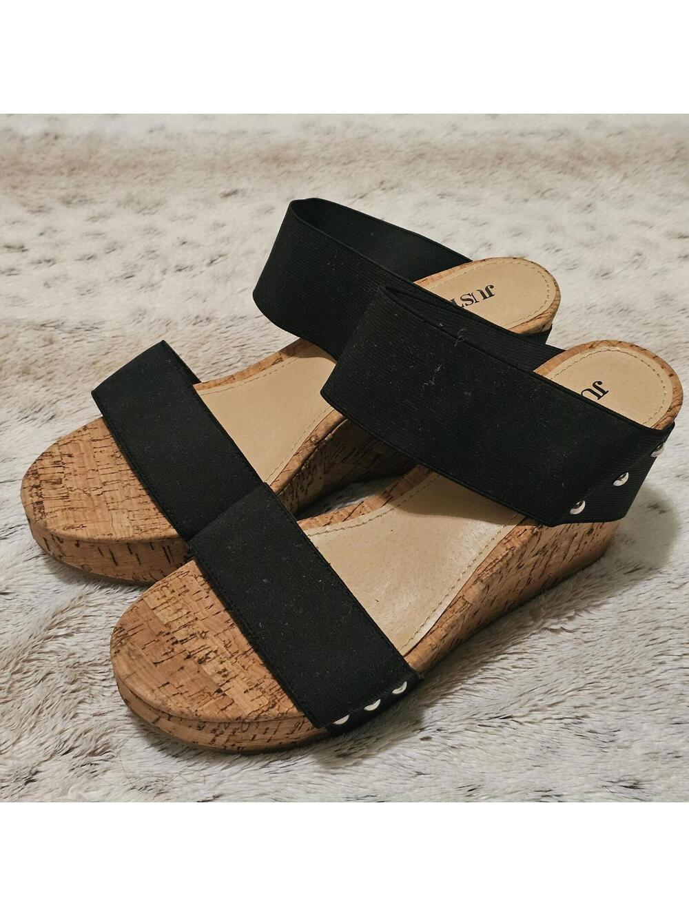 JustFab Black Cork Platform Sandals US 8